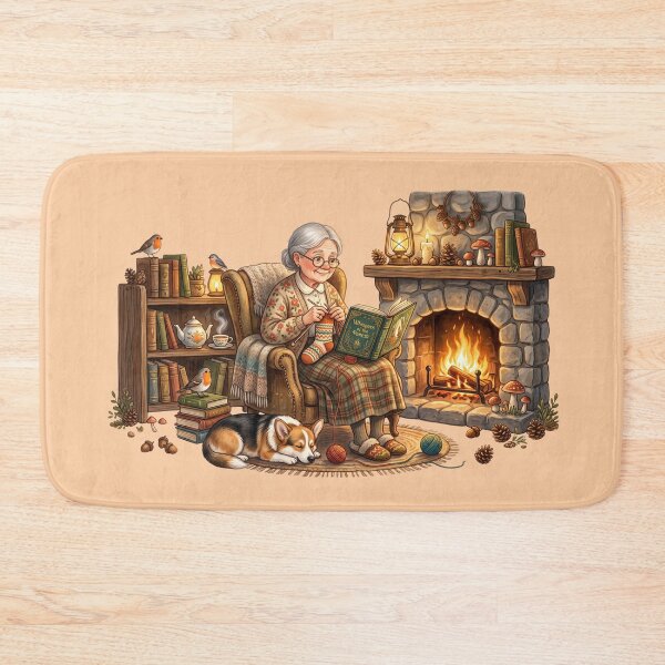 Item preview, Grandma Reading by Fireplace Cozy Cottagecore Art designed and sold by SebastianSpace.