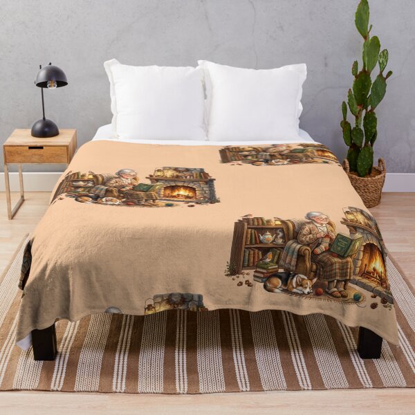 Item preview, Grandma Reading by Fireplace Cozy Cottagecore Art designed and sold by SebastianSpace.