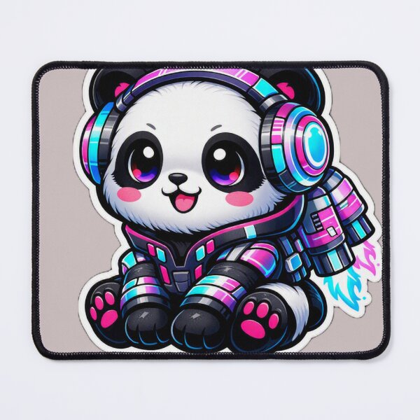 Item preview, Kawaii Cyberpunk Panda Sticker - Cute Neon Gaming Tech Bear Decal designed and sold by CyberPaws Art.
