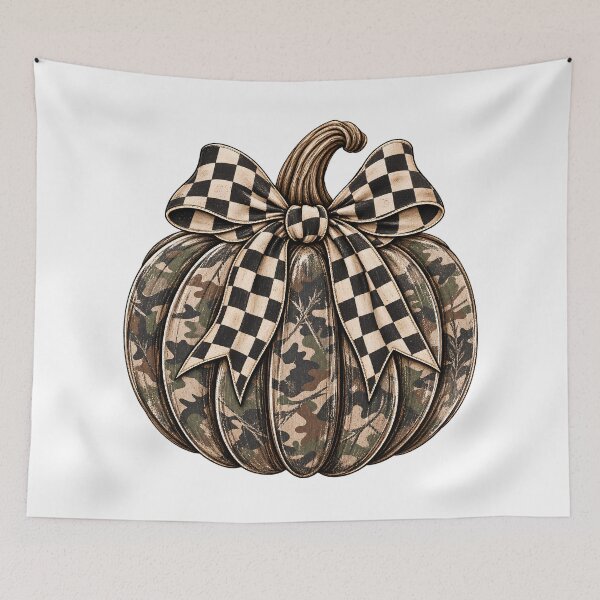 Item preview, Camo Pumpkin with Checkered Bow | Rustic Fall Hunting Autumn Design designed and sold by Uniquememorable.