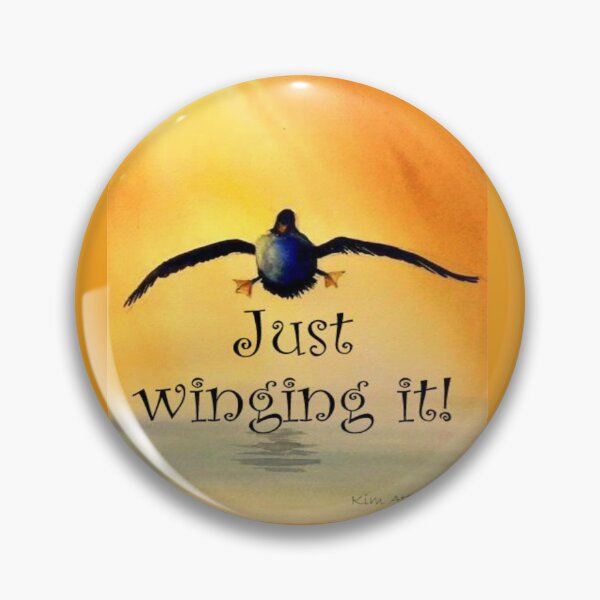 Item preview, Watercolor of a goose landing on water with the saying, Just Winging It. designed and sold by aswoa.