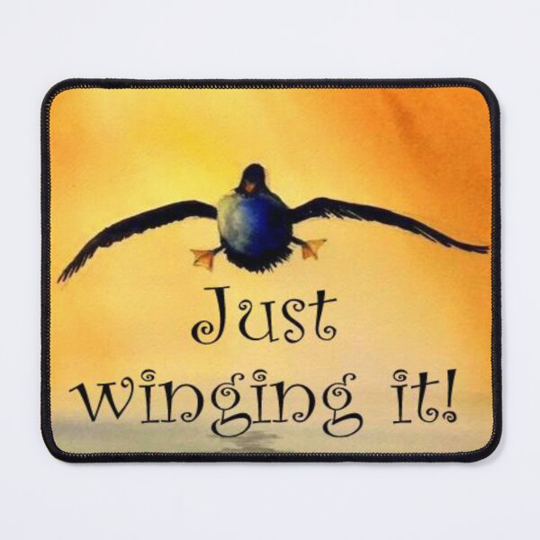 Item preview, Watercolor of a goose landing on water with the saying, Just Winging It. designed and sold by aswoa.