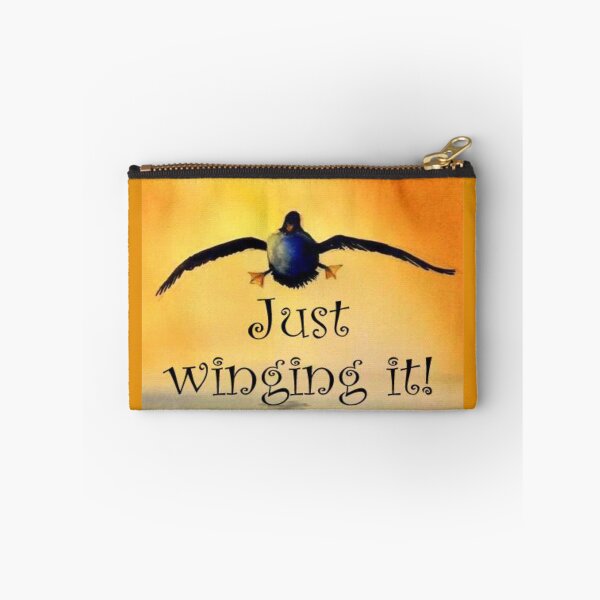 Item preview, Watercolor of a goose landing on water with the saying, Just Winging It. designed and sold by aswoa.