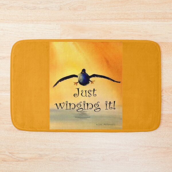 Item preview, Watercolor of a goose landing on water with the saying, Just Winging It. designed and sold by aswoa.