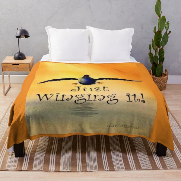 Item preview, Watercolor of a goose landing on water with the saying, Just Winging It. designed and sold by aswoa.