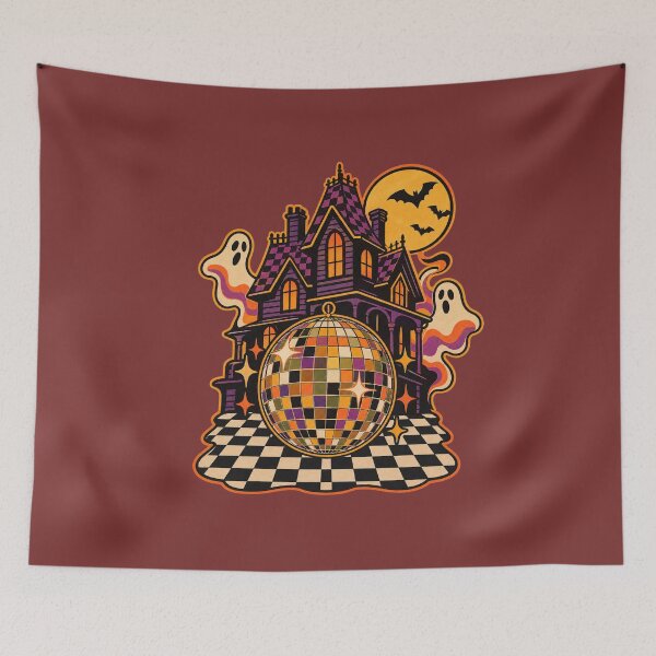 Item preview, Retro 1970s Disco Ball Haunted House Art – Groovy Halloween Print designed and sold by MagicMakerPh.