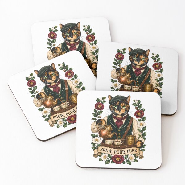 Item preview, Brew Pour Purr Vintage Tea Cat Art designed and sold by Old's Cool Cat Studio.