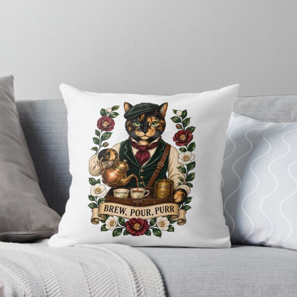 Item preview, Brew Pour Purr Vintage Tea Cat Art designed and sold by Old's Cool Cat Studio.