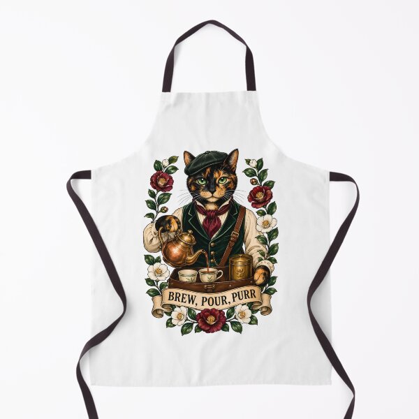 Item preview, Brew Pour Purr Vintage Tea Cat Art designed and sold by Old's Cool Cat Studio.
