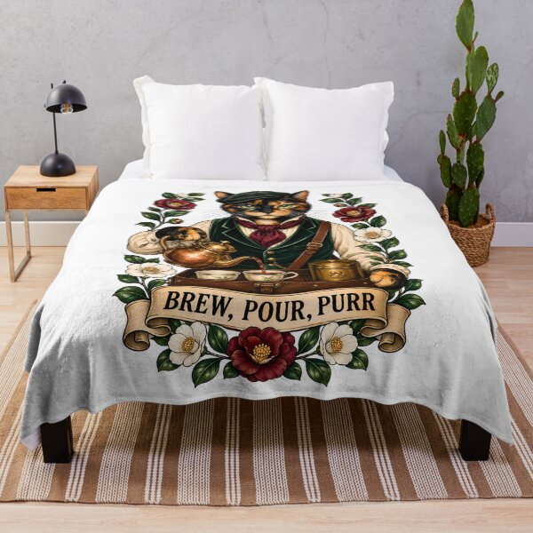 Item preview, Brew Pour Purr Vintage Tea Cat Art designed and sold by Old's Cool Cat Studio.
