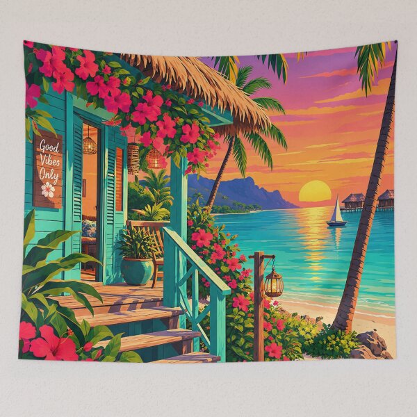 Item preview, Tropical Bungalow Sunset Escape designed and sold by everlycosper.