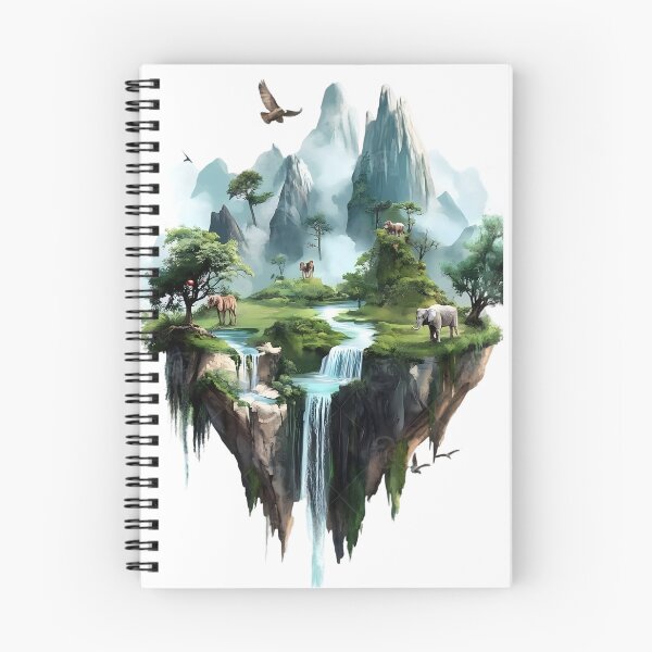 Item preview, Floating Island Waterfall Fantasy Landscape – Mountain Nature Art designed and sold by Kruti Collection.