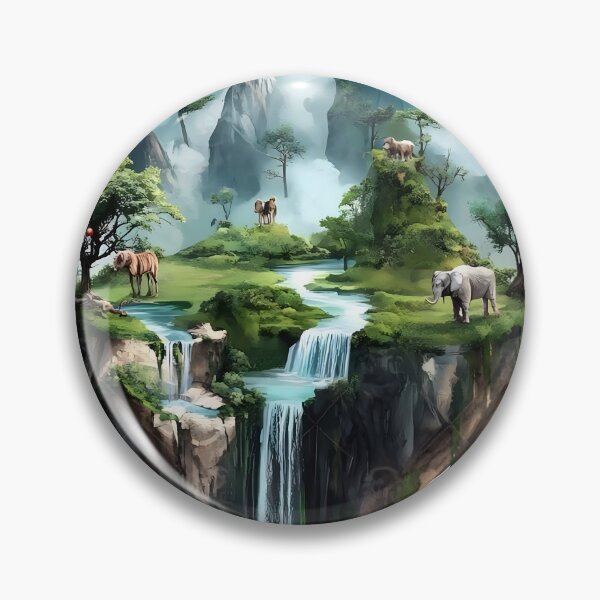 Item preview, Floating Island Waterfall Fantasy Landscape – Mountain Nature Art designed and sold by Kruti Collection.