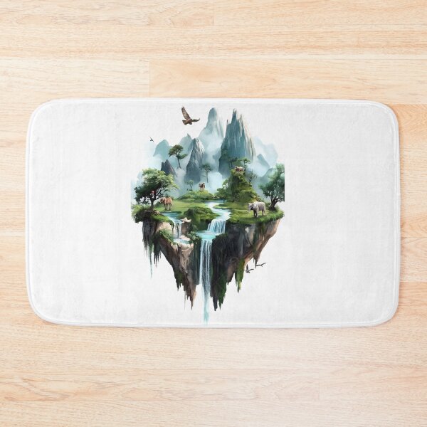 Item preview, Floating Island Waterfall Fantasy Landscape – Mountain Nature Art designed and sold by Kruti Collection.