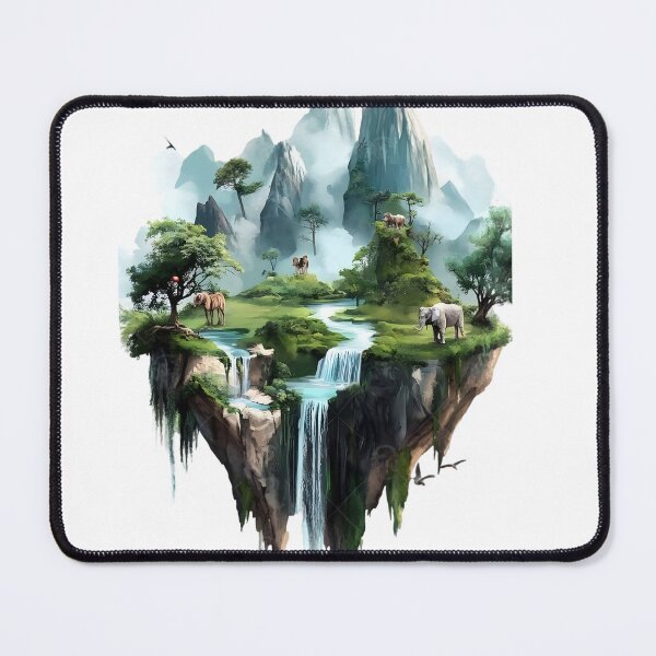 Item preview, Floating Island Waterfall Fantasy Landscape – Mountain Nature Art designed and sold by Kruti Collection.