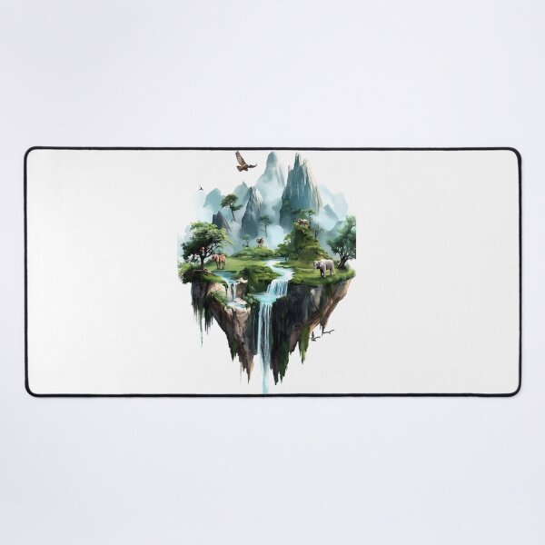 Item preview, Floating Island Waterfall Fantasy Landscape – Mountain Nature Art designed and sold by Kruti Collection.