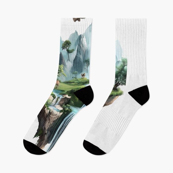 Item preview, Floating Island Waterfall Fantasy Landscape – Mountain Nature Art designed and sold by Kruti Collection.