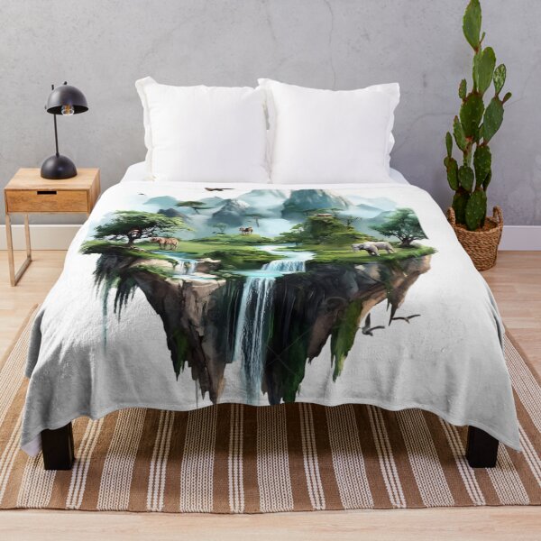 Item preview, Floating Island Waterfall Fantasy Landscape – Mountain Nature Art designed and sold by Kruti Collection.