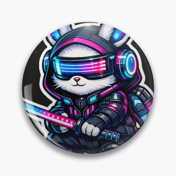 Item preview, Cyberpunk Samurai Bunny Sticker - Cute Neon Sci-Fi Rabbit Decal designed and sold by CyberPaws Art.