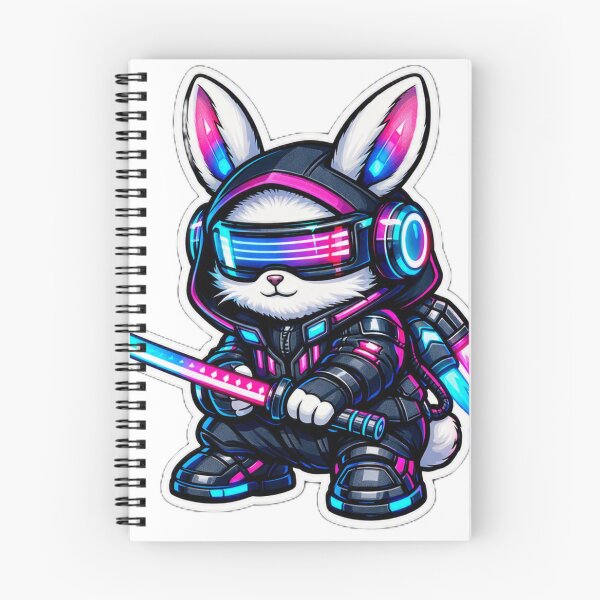 Item preview, Cyberpunk Samurai Bunny Sticker - Cute Neon Sci-Fi Rabbit Decal designed and sold by CyberPaws Art.