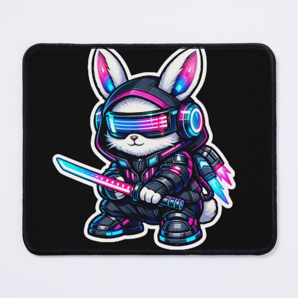 Item preview, Cyberpunk Samurai Bunny Sticker - Cute Neon Sci-Fi Rabbit Decal designed and sold by CyberPaws Art.