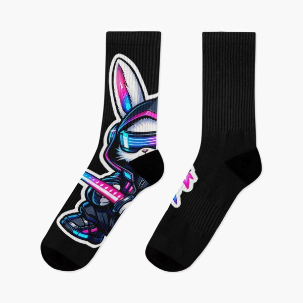 Item preview, Cyberpunk Samurai Bunny Sticker - Cute Neon Sci-Fi Rabbit Decal designed and sold by CyberPaws Art.