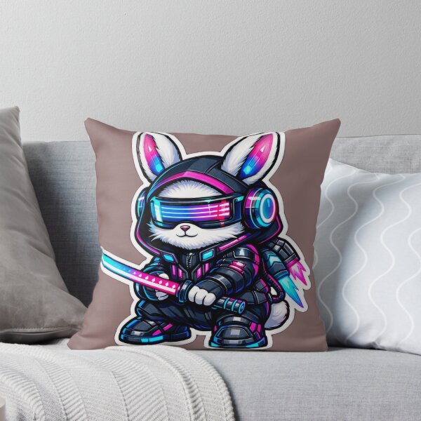 Item preview, Cyberpunk Samurai Bunny Sticker - Cute Neon Sci-Fi Rabbit Decal designed and sold by CyberPaws Art.