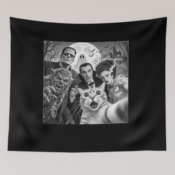 Item preview, Cat Selfie with Retro Horror Movie Monsters Funny Halloween  designed and sold by MiteKangerin.