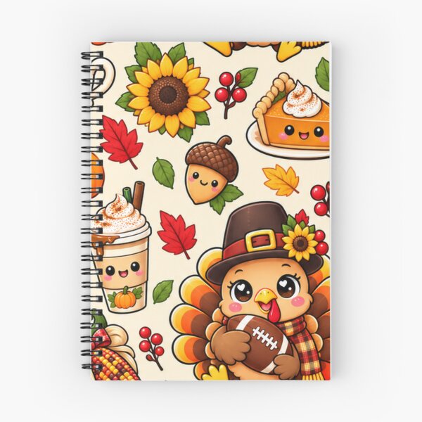 Item preview, Kawaii Thanksgiving Turkey Football Pattern, Cute Fall Harvest with Pumpkins, Pumpkin Pie, Sunflowers and Autumn Leaves designed and sold by ALH Apparel.