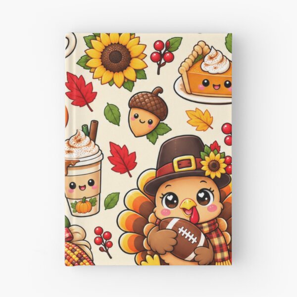 Item preview, Kawaii Thanksgiving Turkey Football Pattern, Cute Fall Harvest with Pumpkins, Pumpkin Pie, Sunflowers and Autumn Leaves designed and sold by ALH Apparel.