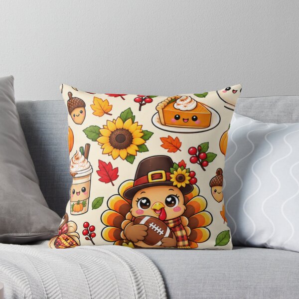 Item preview, Kawaii Thanksgiving Turkey Football Pattern, Cute Fall Harvest with Pumpkins, Pumpkin Pie, Sunflowers and Autumn Leaves designed and sold by ALH Apparel.