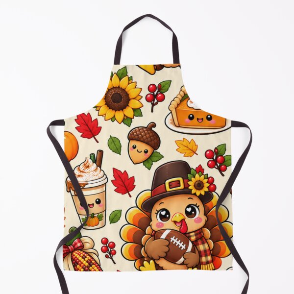 Item preview, Kawaii Thanksgiving Turkey Football Pattern, Cute Fall Harvest with Pumpkins, Pumpkin Pie, Sunflowers and Autumn Leaves designed and sold by ALH Apparel.