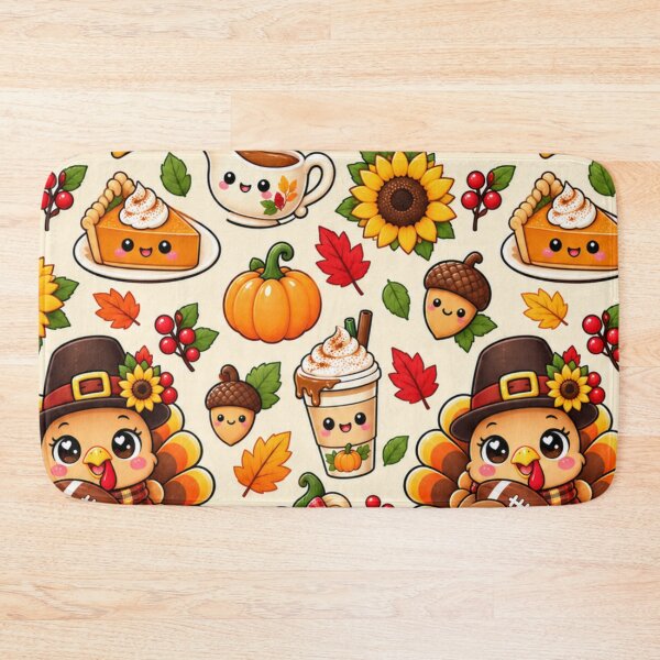 Item preview, Kawaii Thanksgiving Turkey Football Pattern, Cute Fall Harvest with Pumpkins, Pumpkin Pie, Sunflowers and Autumn Leaves designed and sold by ALH Apparel.