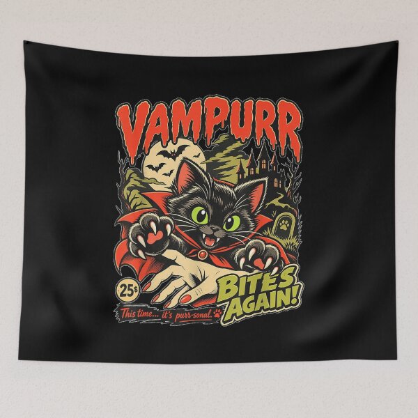 Item preview, Vampurr Bites Again Halloween Vampire Cat  designed and sold by MiteKangerin.