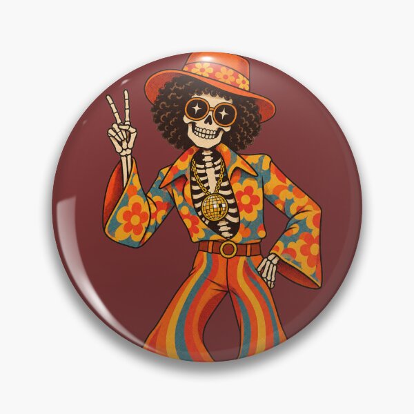 Item preview, Retro 1970s Disco Skeleton Peace Sign Art – Groovy Halloween Print designed and sold by MagicMakerPh.