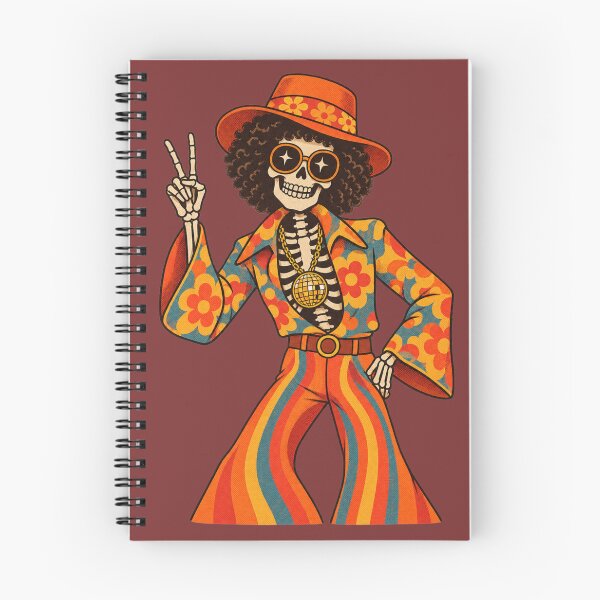 Item preview, Retro 1970s Disco Skeleton Peace Sign Art – Groovy Halloween Print designed and sold by MagicMakerPh.