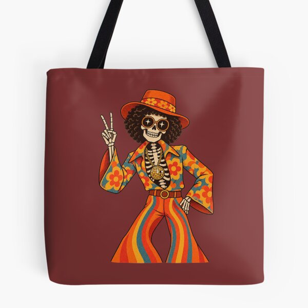 Item preview, Retro 1970s Disco Skeleton Peace Sign Art – Groovy Halloween Print designed and sold by MagicMakerPh.