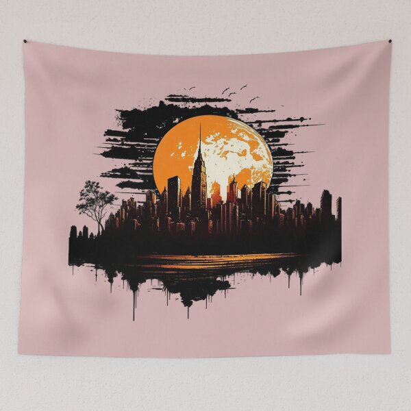 Artikelvorschau, Chicago Skyline bei Sonnenuntergang – Vintage-Grunge-Wandkunst – Stadtbild-Design entworfen und verkauft von Kruti Collection.