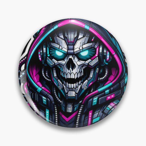 Item preview, Cyberpunk Robotic Skull Sticker - Neon Sci-Fi Mech Death Decal designed and sold by CyberPaws Art.