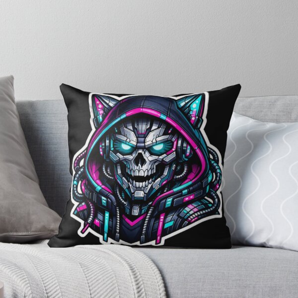 Item preview, Cyberpunk Robotic Skull Sticker - Neon Sci-Fi Mech Death Decal designed and sold by CyberPaws Art.