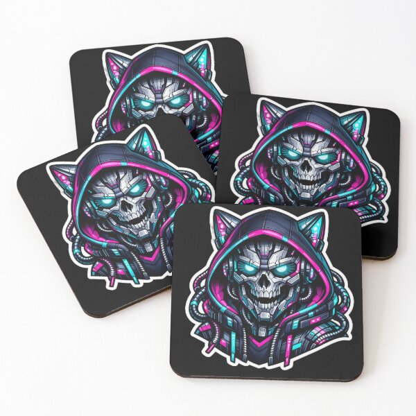 Item preview, Cyberpunk Robotic Skull Sticker - Neon Sci-Fi Mech Death Decal designed and sold by CyberPaws Art.