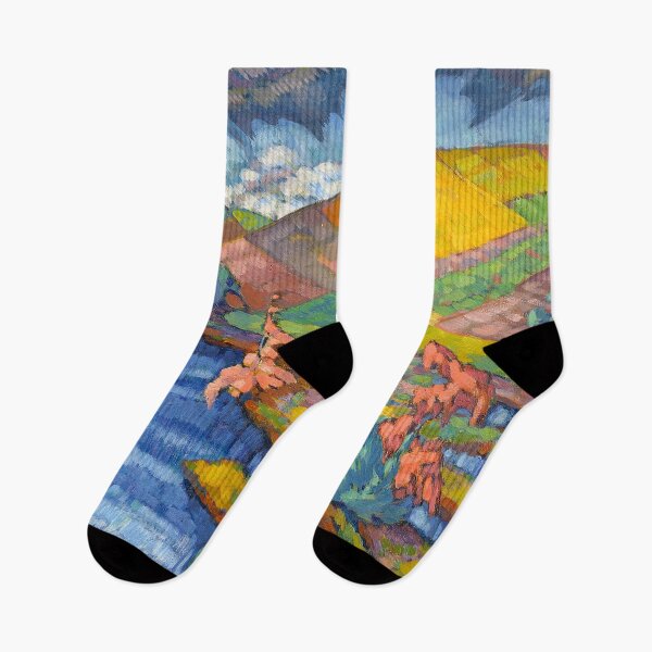 Item preview, Colorful tartan harvest fields overlooking Puhajarv Lake landscape painting by Konrad Magi designed and sold by Jéanpaul  Ferro.