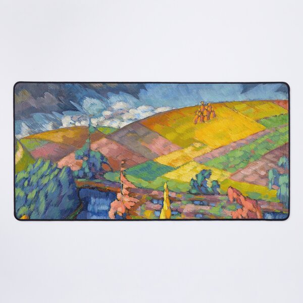 Item preview, Colorful tartan harvest fields overlooking Puhajarv Lake landscape painting by Konrad Magi designed and sold by Jéanpaul Ferro.