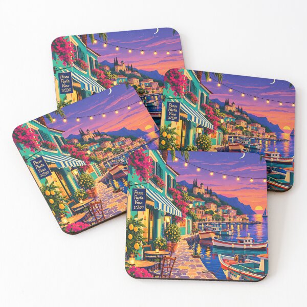 Item preview, Twilight Harbor Promenade at Pesce Pasta Vino designed and sold by everlycosper.