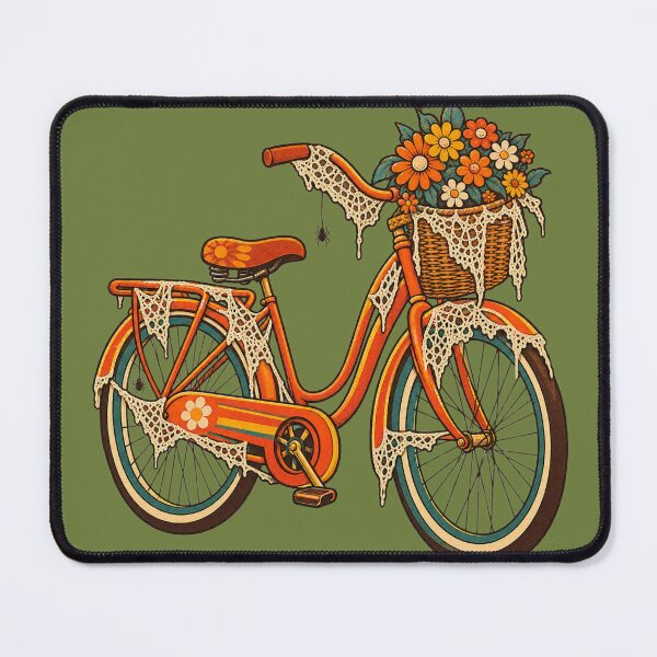 Item preview, Retro 1970s Lace Cobweb Bicycle Art – Groovy Vintage Halloween Print designed and sold by MagicMakerPh.