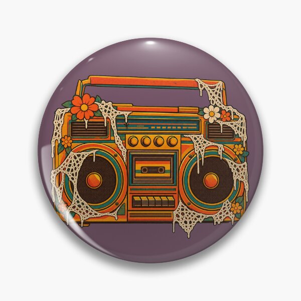 Item preview, Retro 1970s Lace Cobweb Boombox Art – Groovy Vintage Halloween Print designed and sold by MagicMakerPh.