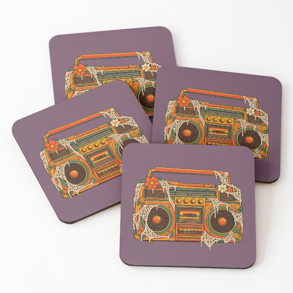 Item preview, Retro 1970s Lace Cobweb Boombox Art – Groovy Vintage Halloween Print designed and sold by MagicMakerPh.