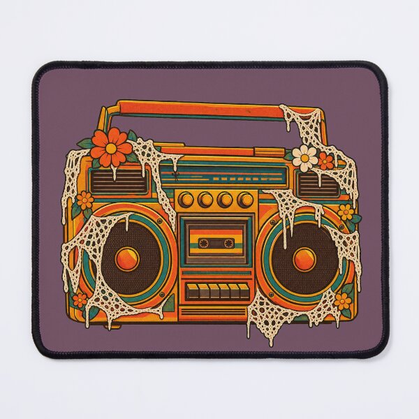 Item preview, Retro 1970s Lace Cobweb Boombox Art – Groovy Vintage Halloween Print designed and sold by MagicMakerPh.