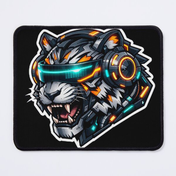Item preview, Cyberpunk Mecha Tiger Sticker - Neon Orange & Blue Sci-Fi Decal designed and sold by CyberPaws Art.