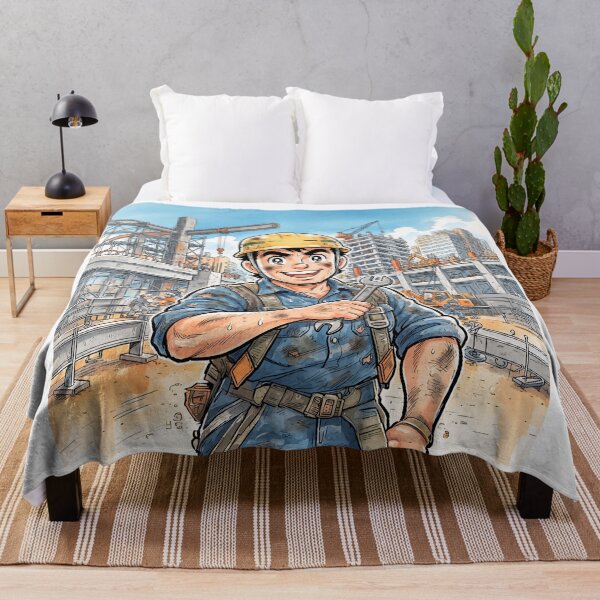 Item preview, Smiling Construction Worker Anime Style designed and sold by Home Decor Art.